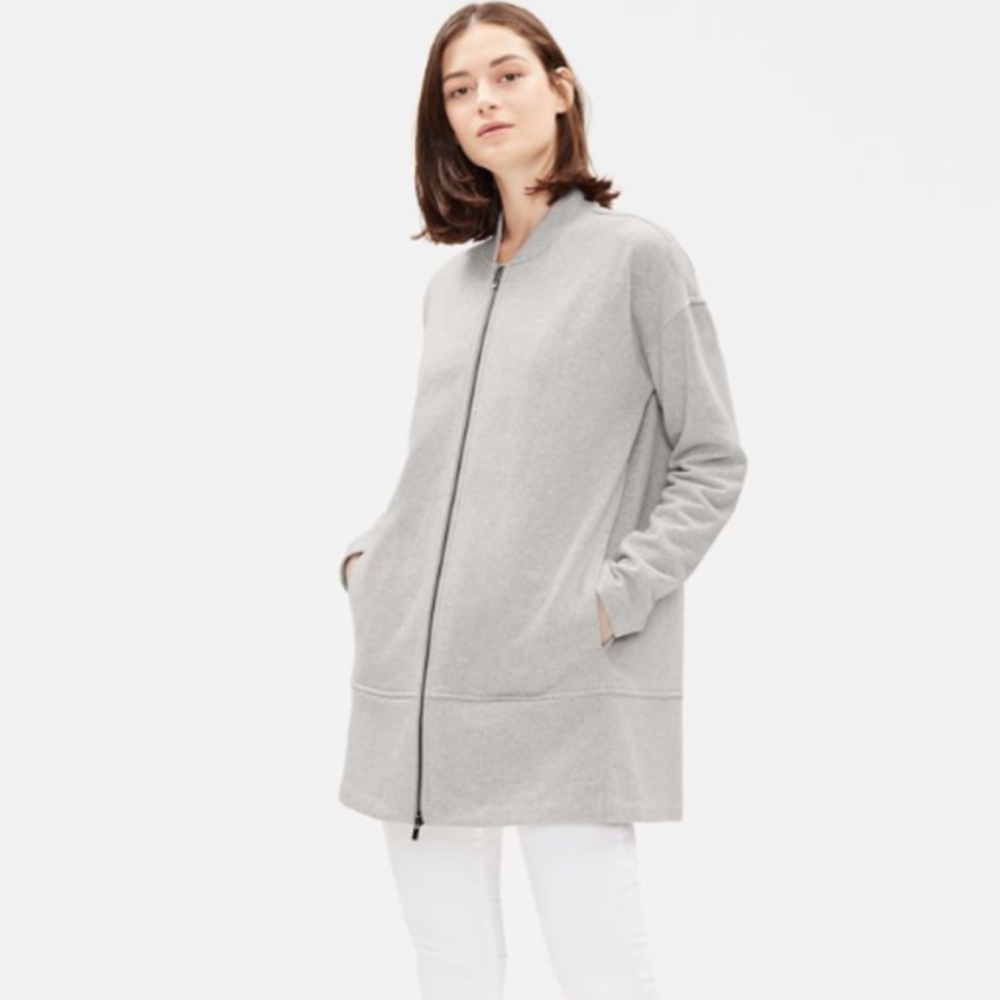 NWT Eileen Fisher WOMEN'S Brushed Cotton Terry Flight Jacket DARK PEARL Size XS